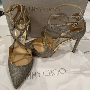 EU38.5 JIMMY CHOO ハイヒール ゴールド/シルバー 美品395A Azie 85 | Gold Metallic Nappa Leather Sandals | JIMMY CHOO